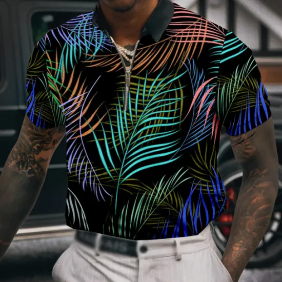 Sale OUKU Men's Palm Tree Hawaiian Polo Shirts Golf Shirt Short Sleeve Polo Shirts Collared Shirts Casual Beach Wear Vacation Wear Tropical Wear Party Outfits 3D Print Quarter Zip Polo Yellow Red Blue