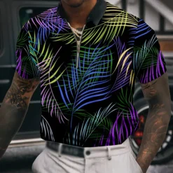 Sale OUKU Men's Palm Tree Hawaiian Polo Shirts Golf Shirt Short Sleeve Polo Shirts Collared Shirts Casual Beach Wear Vacation Wear Tropical Wear Party Outfits 3D Print Quarter Zip Polo Yellow Red Blue