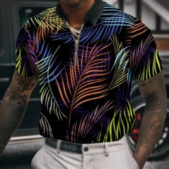 Sale OUKU Men's Palm Tree Hawaiian Polo Shirts Golf Shirt Short Sleeve Polo Shirts Collared Shirts Casual Beach Wear Vacation Wear Tropical Wear Party Outfits 3D Print Quarter Zip Polo Yellow Red Blue
