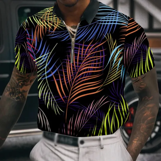 Sale OUKU Men's Palm Tree Hawaiian Polo Shirts Golf Shirt Short Sleeve Polo Shirts Collared Shirts Casual Beach Wear Vacation Wear Tropical Wear Party Outfits 3D Print Quarter Zip Polo Yellow Red Blue