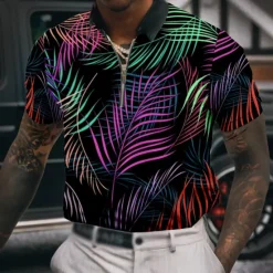 Sale OUKU Men's Palm Tree Hawaiian Polo Shirts Golf Shirt Short Sleeve Polo Shirts Collared Shirts Casual Beach Wear Vacation Wear Tropical Wear Party Outfits 3D Print Quarter Zip Polo Yellow Red Blue