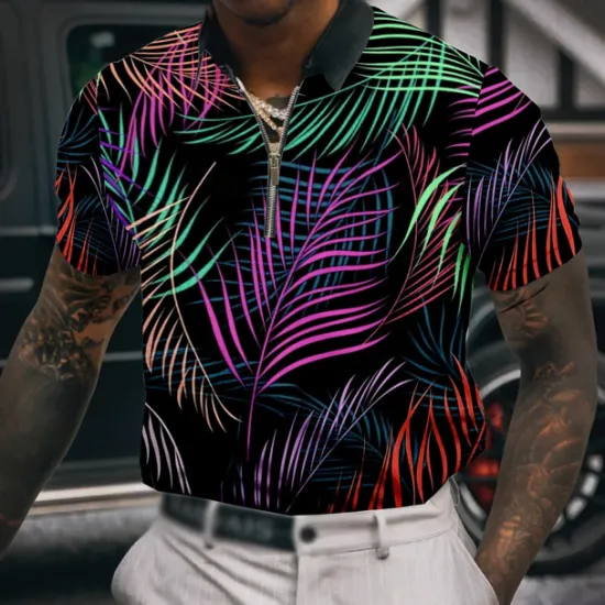 Sale OUKU Men's Palm Tree Hawaiian Polo Shirts Golf Shirt Short Sleeve Polo Shirts Collared Shirts Casual Beach Wear Vacation Wear Tropical Wear Party Outfits 3D Print Quarter Zip Polo Yellow Red Blue