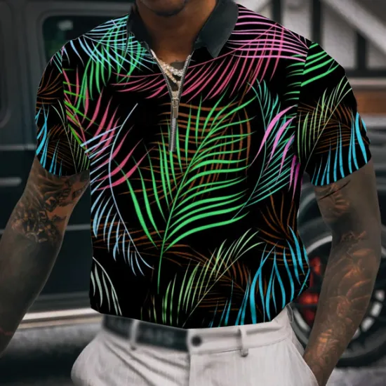 Sale OUKU Men's Palm Tree Hawaiian Polo Shirts Golf Shirt Short Sleeve Polo Shirts Collared Shirts Casual Beach Wear Vacation Wear Tropical Wear Party Outfits 3D Print Quarter Zip Polo Yellow Red Blue