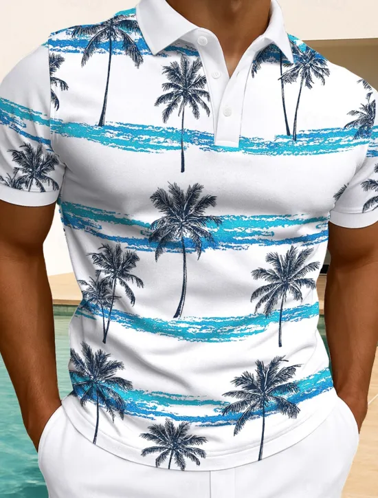 Outlet OUKU Men's Palm Tree Polo Hawaiian Polo Shirts Short Sleeve Polo Shirts Collared Shirts Casual Resort Daily Wear Home Wear Vacation Wear 3D Print Buttons Summer White Light Green Blue