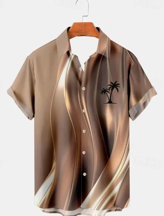 Online OUKU Men's Palm Tree Shirt Summer Hawaiian Shirt Aloha Shirt Short Sleeves Shirt Turndown Hawaiian Casual Daily Wear Going out Weekend Blue Brown S M L