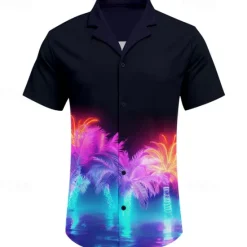 Best OUKU Men's Palm Tree Tropical Plants Shirt Summer Hawaiian Shirt Aloha Shirt Short Sleeve Shirt Cuban Collar Vacation Hawaiian Resort Style Vacation Holiday Beach S M L Purple
