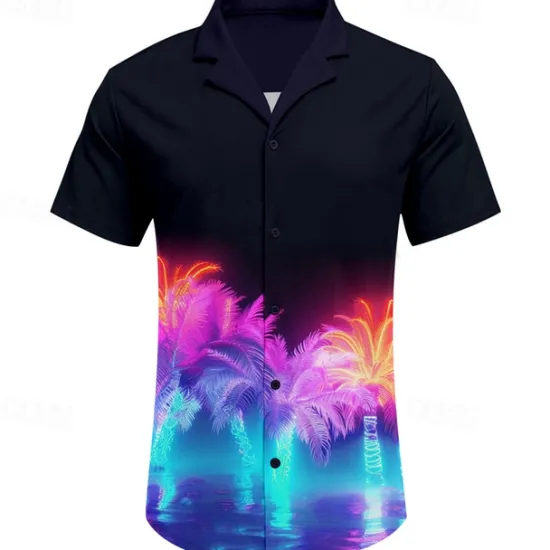 Best OUKU Men's Palm Tree Tropical Plants Shirt Summer Hawaiian Shirt Aloha Shirt Short Sleeve Shirt Cuban Collar Vacation Hawaiian Resort Style Vacation Holiday Beach S M L Purple