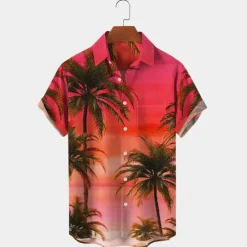 Sale OUKU Men's Palm Tree Tropical Plants Shirt Summer Hawaiian Shirt Aloha Shirt Short Sleeves Shirt Turndown Tropical Fashion Hawaiian Outdoor Street Hawaiian Red Blue Orange S M L