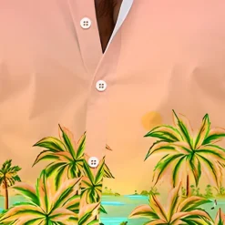 Hot OUKU Men's Palm Tree Tropical Plants Seascape Pattern 2pcs Shirts Sets Summer Hawaiian Shirt Short Sleeve Short Pants Turndown Vacation Hawaiian Outdoor Vacation Hawaiian Buttons Pocket Print Summer All