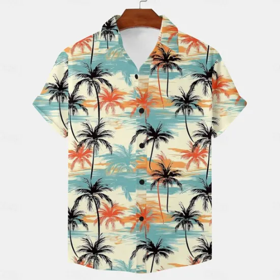 Hot OUKU Men's Palm Tree Tropical Plants Shirt Summer Hawaiian Shirt Aloha Shirt Short Sleeve Shirt Turndown Vacation Hawaiian Resort Style Outdoor Vacation Beach Yellow Red Dark Navy S M L