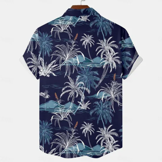 Hot OUKU Men's Palm Tree Tropical Plants Shirt Summer Hawaiian Shirt Aloha Shirt Short Sleeve Shirt Turndown Vacation Hawaiian Resort Style Outdoor Vacation Beach Yellow Red Dark Navy S M L