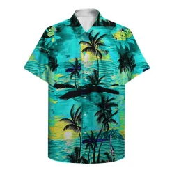 Clearance OUKU Men's Palm Tree Tropical Plants Summer Hawaiian Shirt Aloha Shirt Short Sleeve Shirt Turndown Designer Vacation Beach Red Blue Green S M L