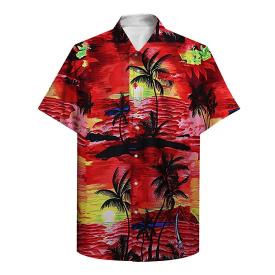 Clearance OUKU Men's Palm Tree Tropical Plants Summer Hawaiian Shirt Aloha Shirt Short Sleeve Shirt Turndown Designer Vacation Beach Red Blue Green S M L
