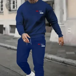 OUKU Men's Paris 2pcs 3D Sweatshirt Sets Tracksuit Pullover Sweatshirt Long Sleeve Long pants Crew Neck Sporty Casual Daily Casual 3D Print Spring Fall Winter Black Blue Red