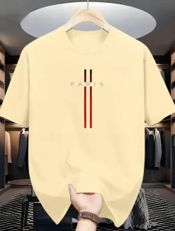Outlet OUKU Men's Paris T Shirt 100% Cotton Short Sleeve Graphic Shirt White Beige Comfortable Tee Vacation Street Fashion Designer Clothing