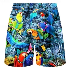 Discount OUKU Men's Parrot Flower / Plants Swim Trunks Swim Shorts Board Shorts Mid Waist Fashion Streetwear Designer Casual Daily Holiday Pocket Drawstring Elastic Waist Designer Clothing Apparel Blue