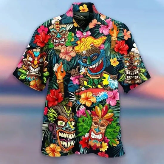 Online OUKU Men's Parrot Shirt Summer Hawaiian Shirt Camp Collar Shirt Short Sleeve Shirt Turndown Hawaiian Designer Casual Outdoor Street Casual Yellow Light Green Pink 3D Print S M L
