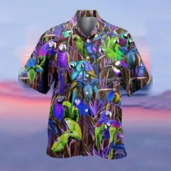 Online OUKU Men's Parrot Shirt Summer Hawaiian Shirt Camp Collar Shirt Short Sleeve Shirt Turndown Hawaiian Designer Casual Outdoor Street Casual Yellow Light Green Pink 3D Print S M L
