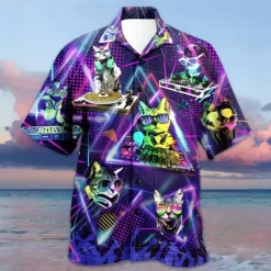 Best OUKU Men's Parrot Summer Hawaiian Shirt Aloha Shirt Short Sleeve Shirt Cuban Collar Vacation Artistic Rock Outdoor Vacation Hawaiian Red Purple S M L