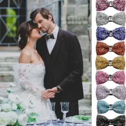 Sale OUKU Men's Party Bow Tie Bow Fashion men's diamond-studded star bow tie bow trendy party Accessories Men Luxury Sparkling Diamante Bowties Silver crystal and gem bow tie