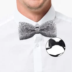 Sale OUKU Men's Party Bow Tie Bow Fashion men's diamond-studded star bow tie bow trendy party Accessories Men Luxury Sparkling Diamante Bowties Silver crystal and gem bow tie