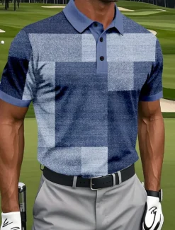Best OUKU Men's Patchwork Golf Polo Sports Polo Shirts Short Sleeve Polo Shirts Collared Shirts Casual Athleisure Buttons Summer Blue Purple Green