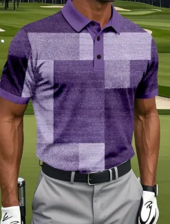 Best OUKU Men's Patchwork Golf Polo Sports Polo Shirts Short Sleeve Polo Shirts Collared Shirts Casual Athleisure Buttons Summer Blue Purple Green
