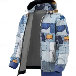 OUKU Men's Patchwork Hoodies Fashion Daily Long Sleeve Hooded Holiday Travel Streetwear Blue Brown Drawstring Zipper Pocket Fall Winter Designer