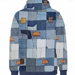 OUKU Men's Patchwork Hoodies Fashion Daily Long Sleeve Hooded Holiday Travel Streetwear Blue Brown Drawstring Zipper Pocket Fall Winter Designer