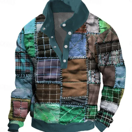 Outlet OUKU Men's Patchwork Sweatshirt Sweatshirt Long Sleeve Sweatshirt Crew Neck Fashion Daily Simple Print Vacation Holiday Going out Buttons Winter