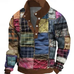 Outlet OUKU Men's Patchwork Sweatshirt Sweatshirt Long Sleeve Sweatshirt Crew Neck Fashion Daily Simple Print Vacation Holiday Going out Buttons Winter