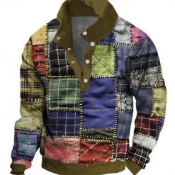 Outlet OUKU Men's Patchwork Sweatshirt Sweatshirt Long Sleeve Sweatshirt Crew Neck Fashion Daily Simple Print Vacation Holiday Going out Buttons Winter