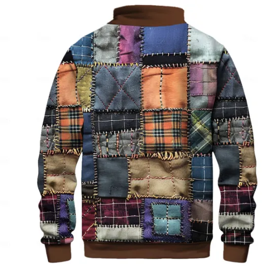 Outlet OUKU Men's Patchwork Sweatshirt Sweatshirt Long Sleeve Sweatshirt Crew Neck Fashion Daily Simple Print Vacation Holiday Going out Buttons Winter
