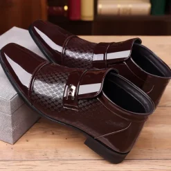 OUKU Men's Patent Leather Ankle Boots – Sleek Formal Design with Buckle Detail for Weddings, Parties, and Business Wear