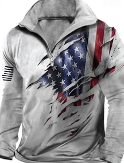 Online OUKU Men's Paw Veterans Zip Polo Long Sleeve Polo Shirts Turndown Zip Abstract Outdoor Casual Daily Streetwear 3D Print Fall & Winter Gray