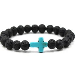 Hot OUKU Men's 1PC Cuff Links Bead Bracelet Good Luck Bracelet Birthday Daily Sideways Cross Fashion Natural Black