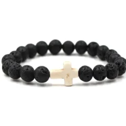 Hot OUKU Men's 1PC Cuff Links Bead Bracelet Good Luck Bracelet Birthday Daily Sideways Cross Fashion Natural Black