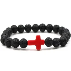 Hot OUKU Men's 1PC Cuff Links Bead Bracelet Good Luck Bracelet Birthday Daily Sideways Cross Fashion Natural Black