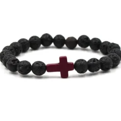 Hot OUKU Men's 1PC Cuff Links Bead Bracelet Good Luck Bracelet Birthday Daily Sideways Cross Fashion Natural Black