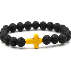 Hot OUKU Men's 1PC Cuff Links Bead Bracelet Good Luck Bracelet Birthday Daily Sideways Cross Fashion Natural Black