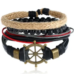 Sale OUKU Men's 1PC Cuff Links Leather Bracelet Memory Wire Bracelets Gift Daily Classic Retro Punk Classic Black / Silver Red / Orange Light Brown