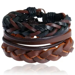Sale OUKU Men's 1PC Cuff Links Leather Bracelet Memory Wire Bracelets Gift Daily Classic Retro Punk Classic Black / Silver Red / Orange Light Brown