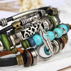 Sale OUKU Men's 1PC Cuff Links Leather Bracelet Memory Wire Bracelets Gift Daily Classic Retro Punk Classic Black / Silver Red / Orange Light Brown