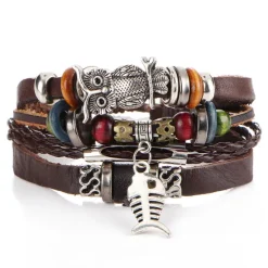 Sale OUKU Men's 1PC Cuff Links Leather Bracelet Memory Wire Bracelets Gift Daily Classic Retro Punk Classic Black / Silver Red / Orange Light Brown