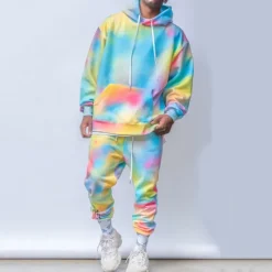 Online OUKU Men's 2pcs 3D Sweatshirt Sets Tracksuit Hoodies Long Sleeve Long pants Sports & Outdoor Light Blue