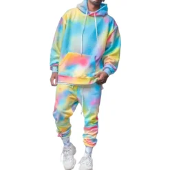Online OUKU Men's 2pcs 3D Sweatshirt Sets Tracksuit Hoodies Long Sleeve Long pants Sports & Outdoor Light Blue