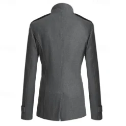 Discount OUKU Men's Peacoat Trench Coat Daily Vacation Fall & Winter Polyester Thermal Warm Outerwear Clothing Apparel Fashion Classic Plain Pocket Stand Collar Double Breasted