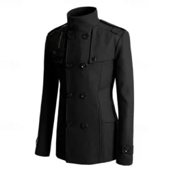 Discount OUKU Men's Peacoat Trench Coat Daily Vacation Fall & Winter Polyester Thermal Warm Outerwear Clothing Apparel Fashion Classic Plain Pocket Stand Collar Double Breasted
