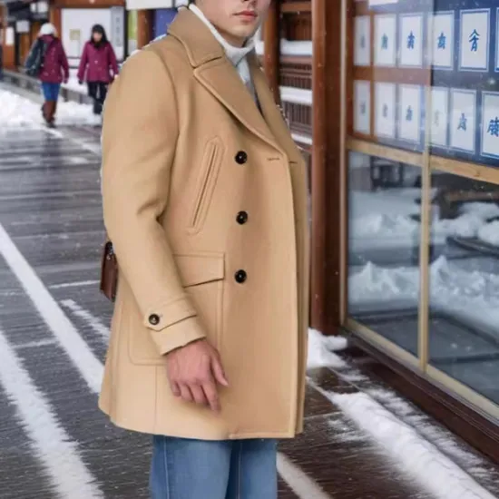 Hot OUKU Men's Peacoat Trench Coat Daily Vacation Fall & Winter Polyester Thermal Warm Outerwear Clothing Apparel Fashion Classic Plain Pocket Lapel Double Breasted