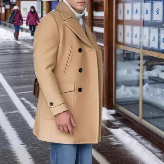 Hot OUKU Men's Peacoat Trench Coat Daily Vacation Fall & Winter Polyester Thermal Warm Outerwear Clothing Apparel Fashion Classic Plain Pocket Lapel Double Breasted